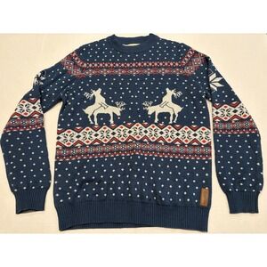 Tipsy Elves Naughty Reindeer Christmas Sweater Blue White & Red Men Size Large